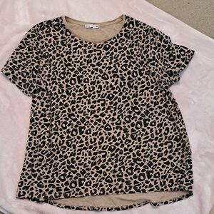 Zara Leopard Print Short Sleeve Tee - Black and Tan